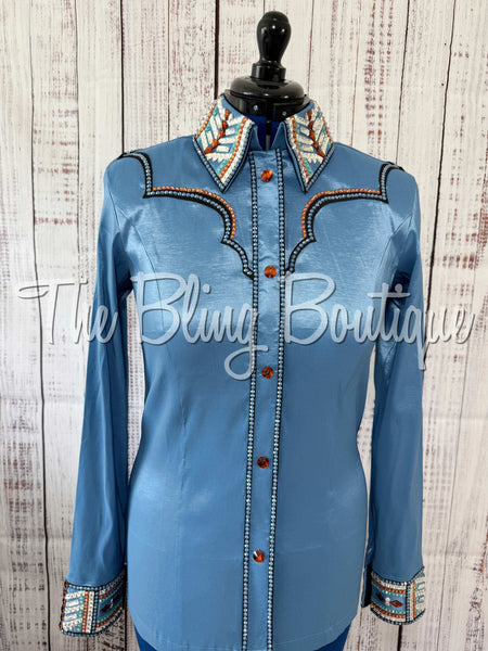 RE-ORDER Periwinkle, Copper, Black & White Day Shirt Set (Choose Your Size)