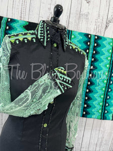 Black & Mint Day Shirt Set With Lace Sleeves (M)