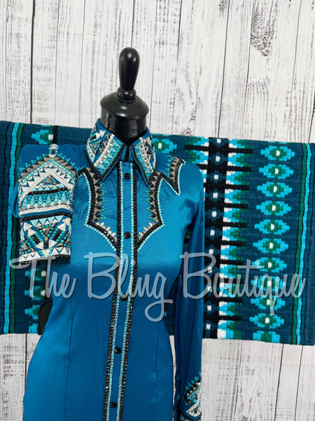Dark Turquoise, Black & Aqua Day Shirt Set (Small)
