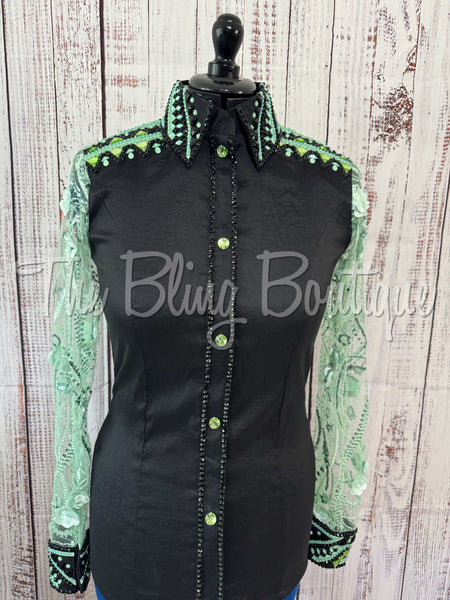 Black & Mint Day Shirt Set With Lace Sleeves (M)