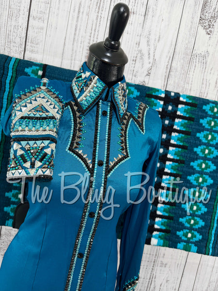 Dark Turquoise, Black & Aqua Day Shirt Set (Small)