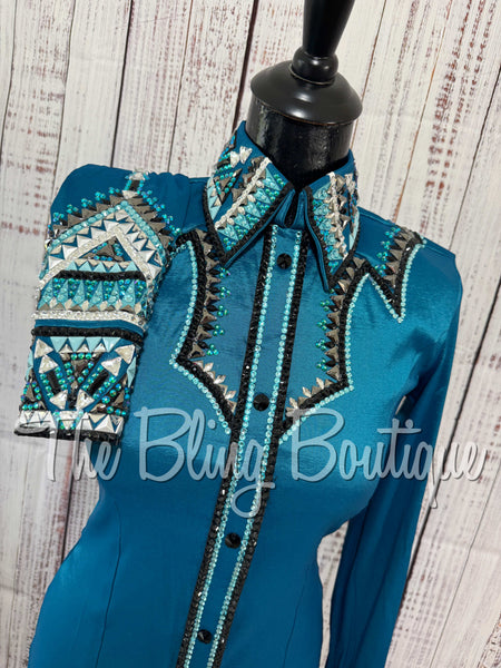 Dark Turquoise, Black & Aqua Day Shirt Set (Small)