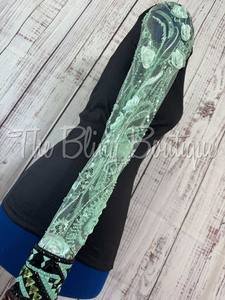 Black & Mint Day Shirt Set With Lace Sleeves (M)