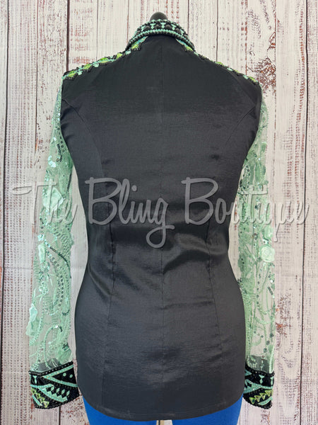 Black & Mint Day Shirt Set With Lace Sleeves (M)