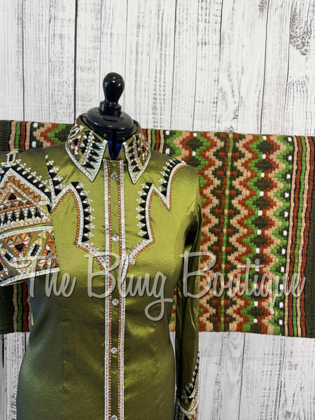 RE-ORDER Olive Green, Tan, Copper, Black & White Day Shirt Set (Choose Your Size)