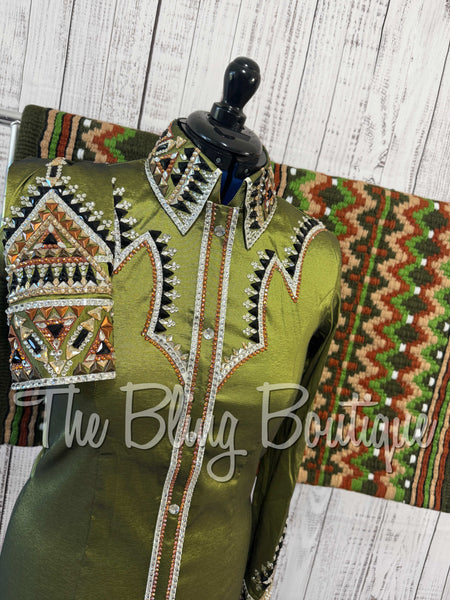RE-ORDER Olive Green, Tan, Copper, Black & White Day Shirt Set (Choose Your Size)