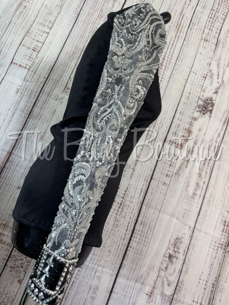 Black & Grey Day Shirt Set With Sheer Lace Sleeves (S)