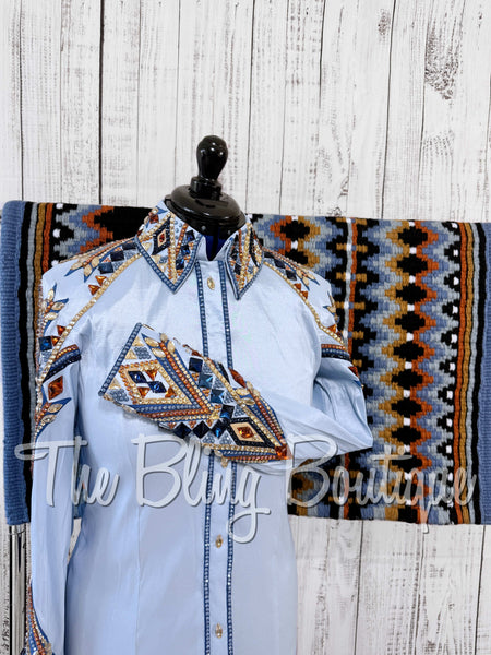 RE-ORDER Ice Blue, Periwinkle, Copper & Tan Day Shirt Set (Choose Your Size)