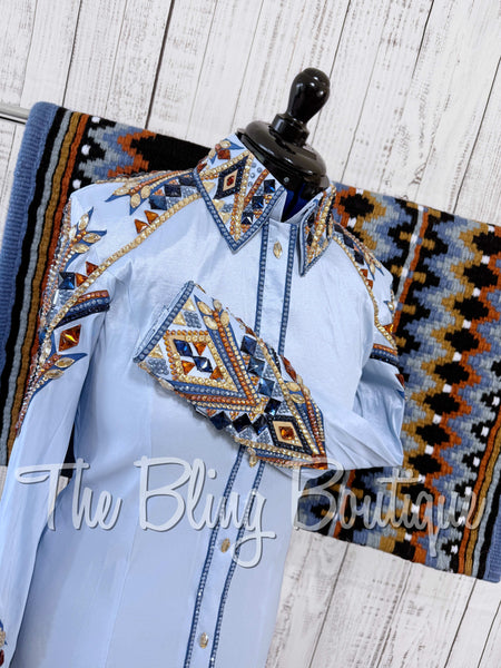 RE-ORDER Ice Blue, Periwinkle, Copper & Tan Day Shirt Set (Choose Your Size)