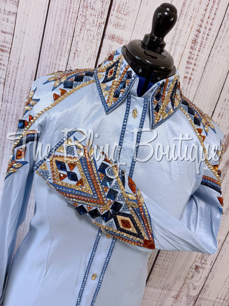 RE-ORDER Ice Blue, Periwinkle, Copper & Tan Day Shirt Set (Choose Your Size)