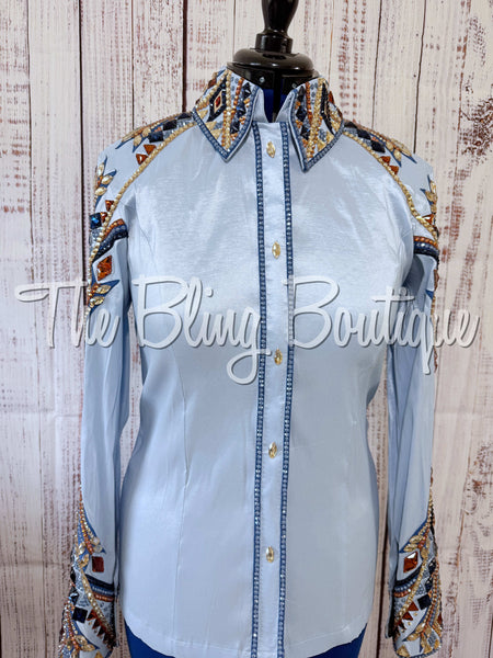RE-ORDER Ice Blue, Periwinkle, Copper & Tan Day Shirt Set (Choose Your Size)