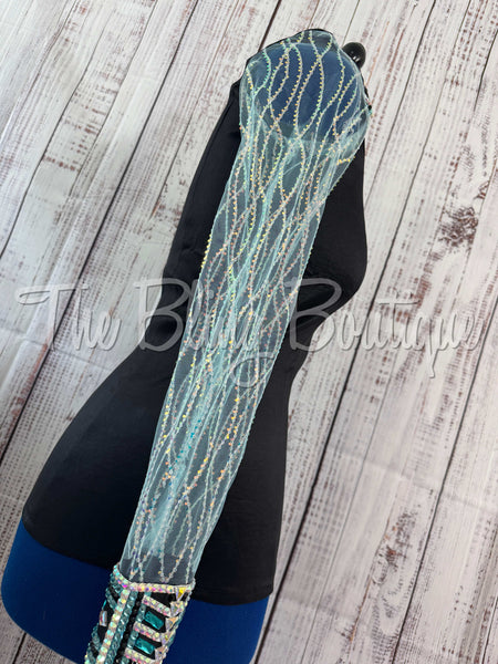 Black & Turquoise Day Shirt Set With Lace Sleeves (M)