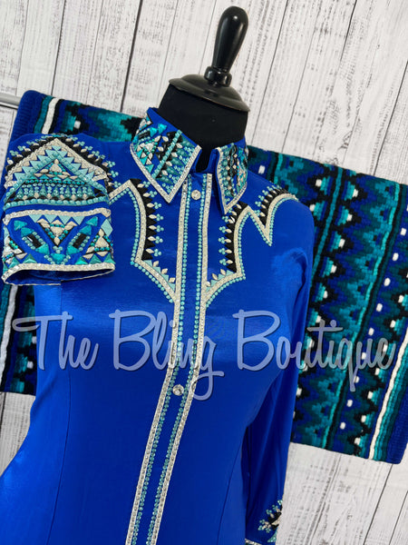 Royal Blue, Teal & Turquoise Day Shirt Set (XL)