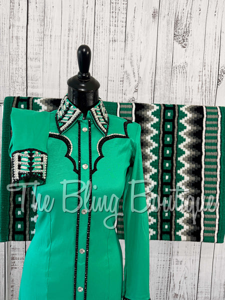 Kelly Green, Black & White Day Shirt Set (Small)