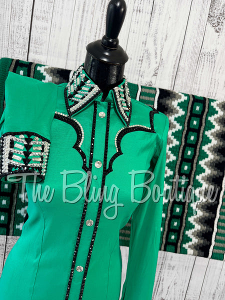 Kelly Green, Black & White Day Shirt Set (Small)
