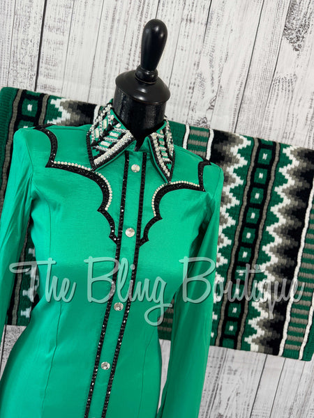 Kelly Green, Black & White Day Shirt Set (Small)