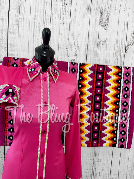 Pink, Fuchsia, Black & White Day Shirt Set (Small)