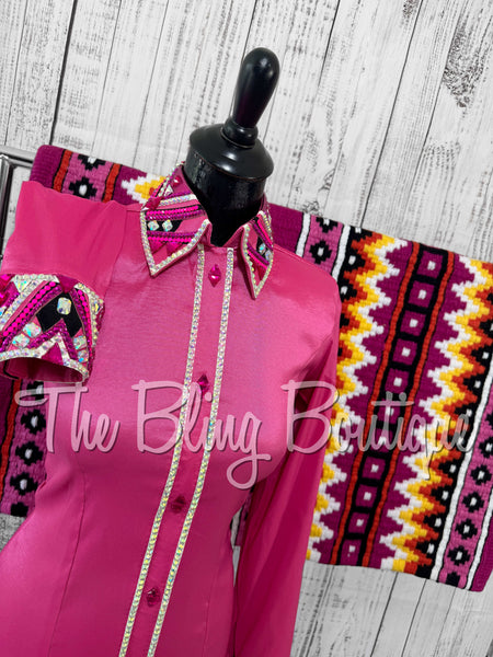Pink, Fuchsia, Black & White Day Shirt Set (Small)