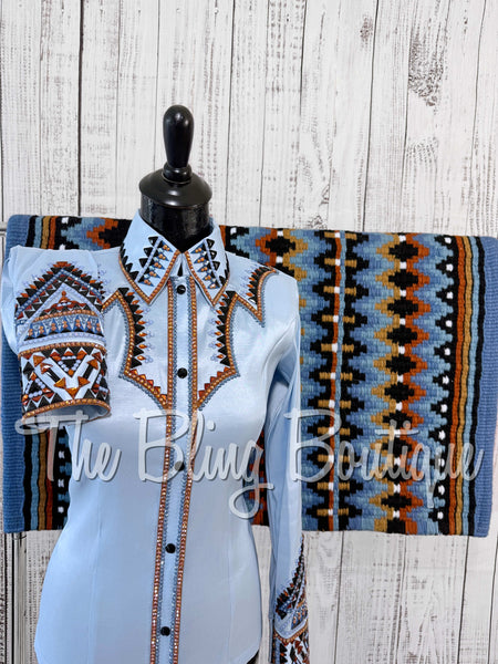 RE-ORDER Ice Blue, Periwinkle, Copper & Black Day Shirt Set (Choose Your Size)