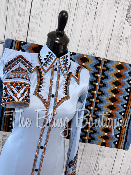 RE-ORDER Ice Blue, Periwinkle, Copper & Black Day Shirt Set (Choose Your Size)