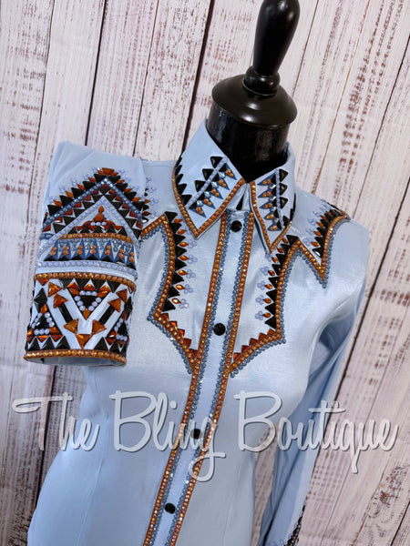 RE-ORDER Ice Blue, Periwinkle, Copper & Black Day Shirt Set (Choose Your Size)