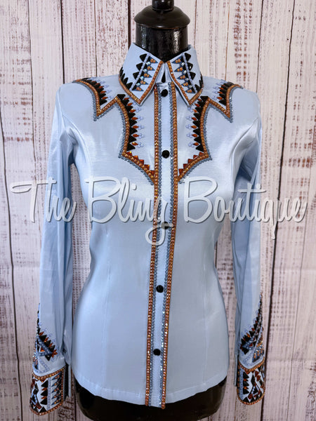 RE-ORDER Ice Blue, Periwinkle, Copper & Black Day Shirt Set (Choose Your Size)