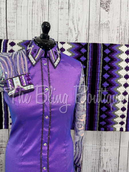 Lavender, Purple & White Day Shirt Set With Lace Sleeves (L)