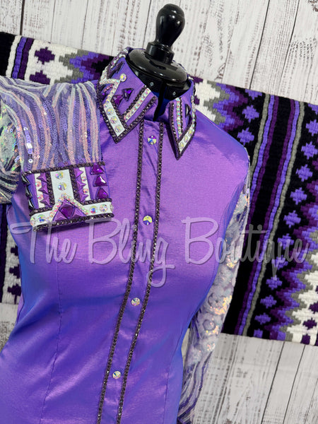 Lavender, Purple & White Day Shirt Set With Lace Sleeves (L)