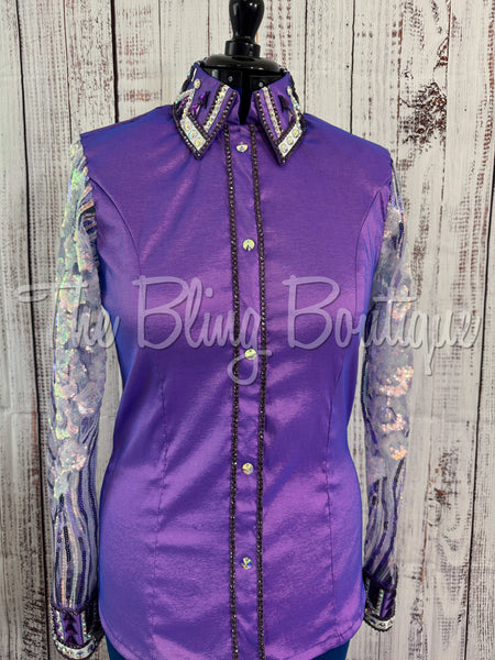 Lavender, Purple & White Day Shirt Set With Lace Sleeves (L)