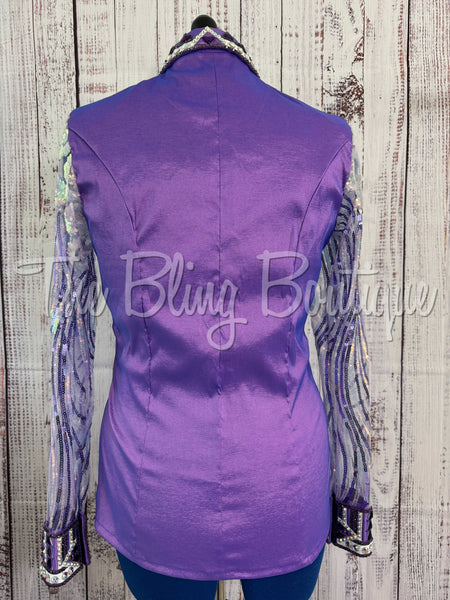 Lavender, Purple & White Day Shirt Set With Lace Sleeves (L)