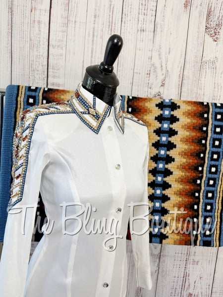 White, Periwinkle Blue & Tan Day Shirt Set (XS/S)