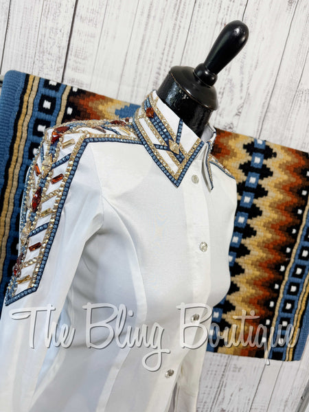 White, Periwinkle Blue & Tan Day Shirt Set (XS/S)