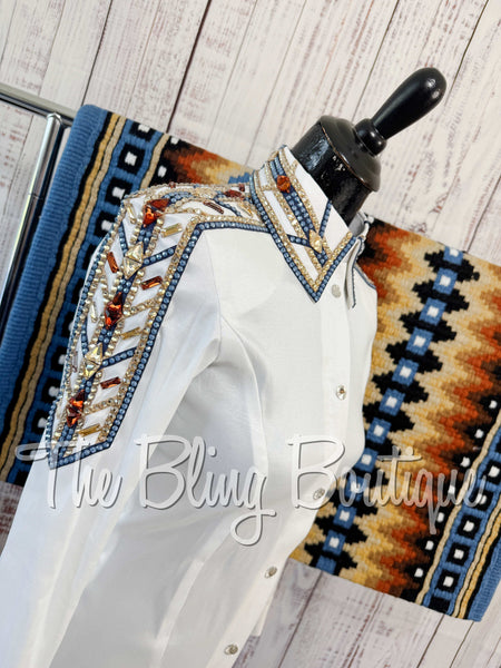 White, Periwinkle Blue & Tan Day Shirt Set (XS/S)