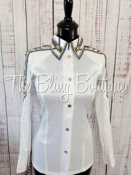 White, Periwinkle Blue & Tan Day Shirt Set (XS/S)