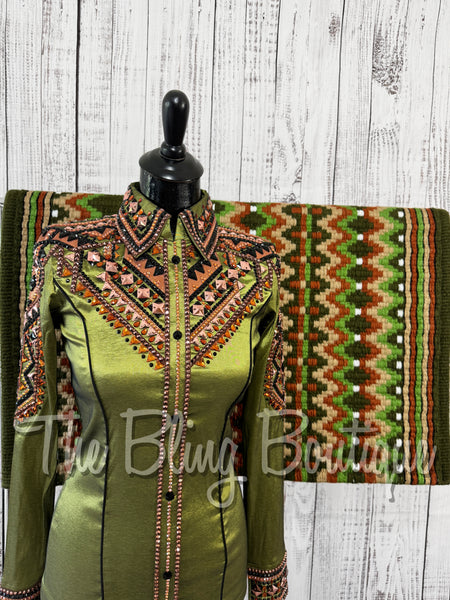 RE-ORDER Light Olive Green, Copper & Black Day Shirt Set (Choose Your Size)