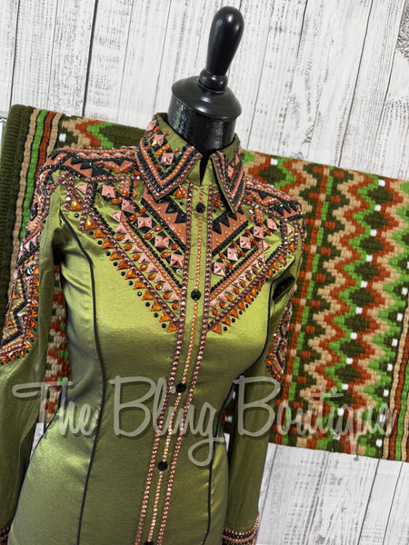 RE-ORDER Light Olive Green, Copper & Black Day Shirt Set (Choose Your Size)