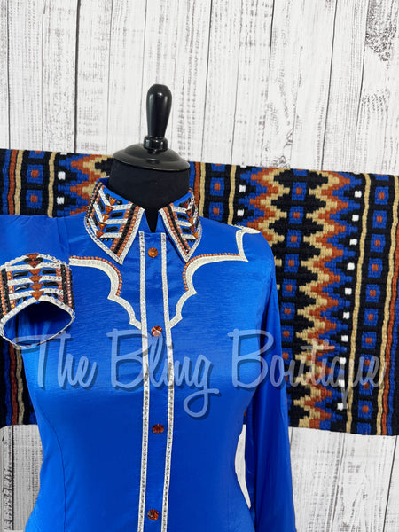 Royal Blue, Copper, White & Black Day Shirt Set (XL)