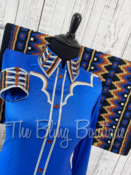 Royal Blue, Copper, White & Black Day Shirt Set (XL)