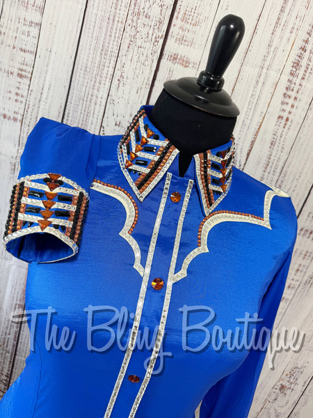 Royal Blue, Copper, White & Black Day Shirt Set (XL)
