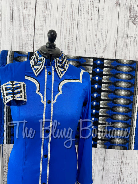 Royal Blue, Black & White Day Shirt Set (Medium)