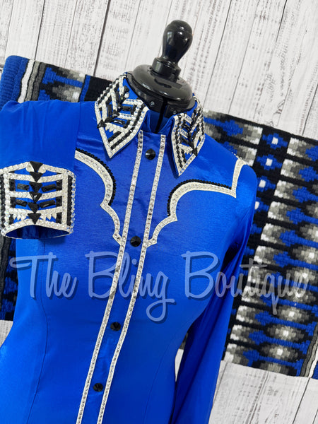 Royal Blue, Black & White Day Shirt Set (Medium)
