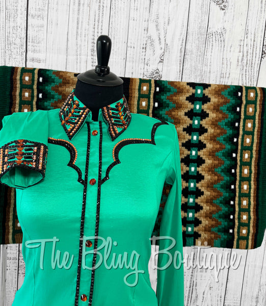 Kelly Green, Copper & Black Day Shirt Set (XL)