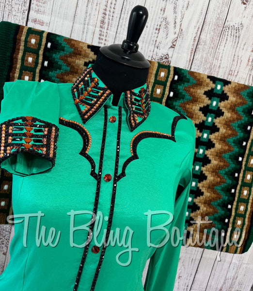 Kelly Green, Copper & Black Day Shirt Set (XL)