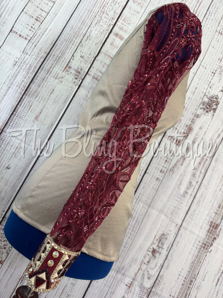 Tan & Burgundy Day Shirt Set With Lace Sleeves (L)