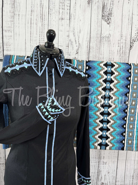 Black, Periwinkle & Aqua Day Shirt Set (L)