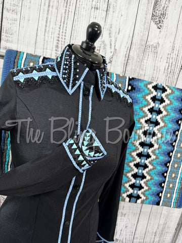 Black, Periwinkle & Aqua Day Shirt Set (L)