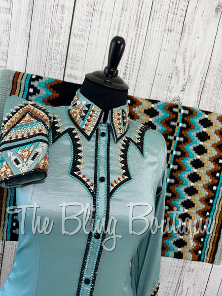 RE-ORDER Soft Mint, Rust, Tan & Black Day Shirt Set (Choose Your Size)