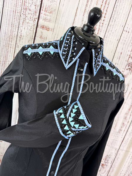 Black, Periwinkle & Aqua Day Shirt Set (L)