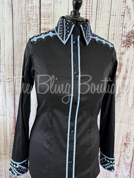 Black, Periwinkle & Aqua Day Shirt Set (L)
