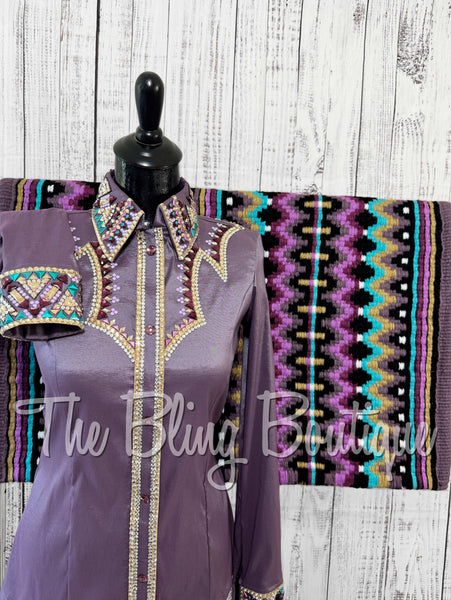 Orchid, Plum, Teal & Tan Day Shirt Set (Small)